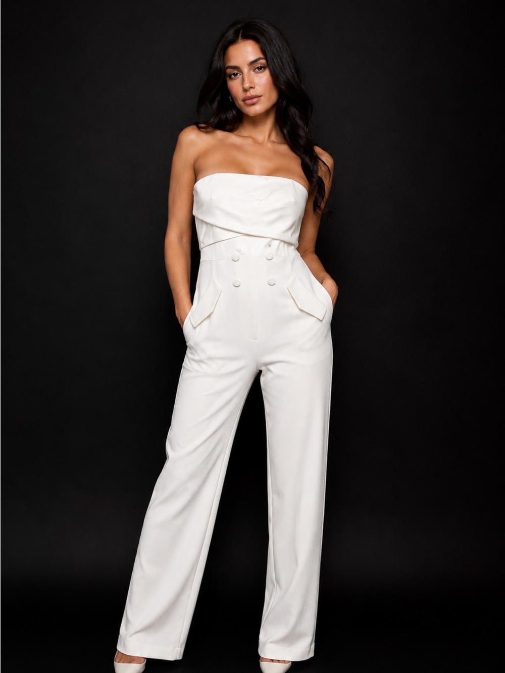 NWT Badgley Mischka Ivory Strapless Jumpsuit Size 16 Retail $695 STUNNING!